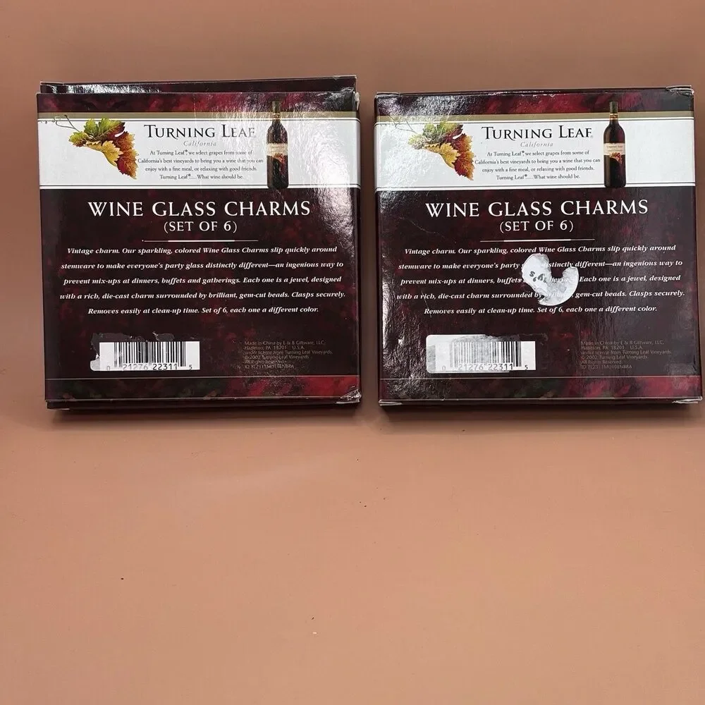 Turning Leaf Wine Glass Charms Set of 6 Beaded Grape Leaf Wine Marker 2002 2 box